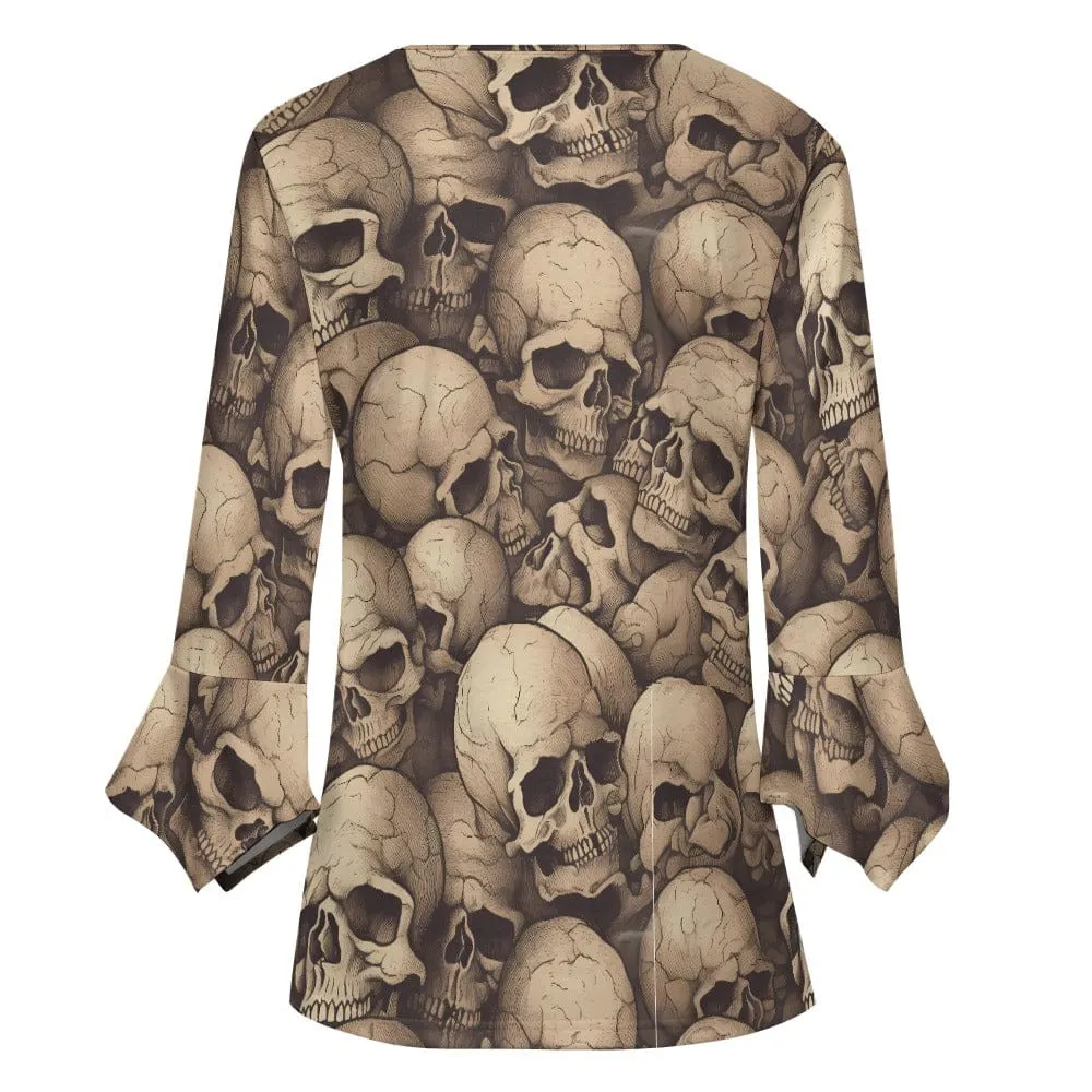 Experience Exquisite Comfort With This Women's Skulls Ruffled Petal Sleeve Blouse