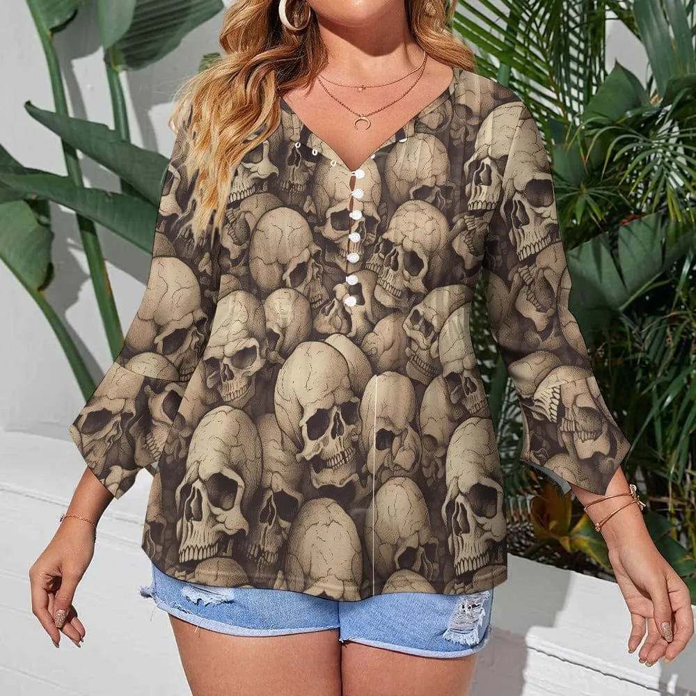 Experience Exquisite Comfort With This Women's Skulls Ruffled Petal Sleeve Blouse