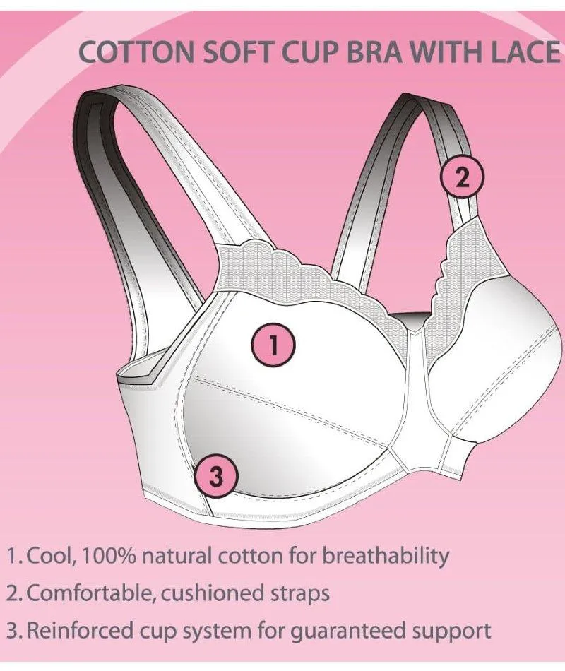 Exquisite Form Fully Cotton Soft Cup Wire-Free Bra With Lace - White