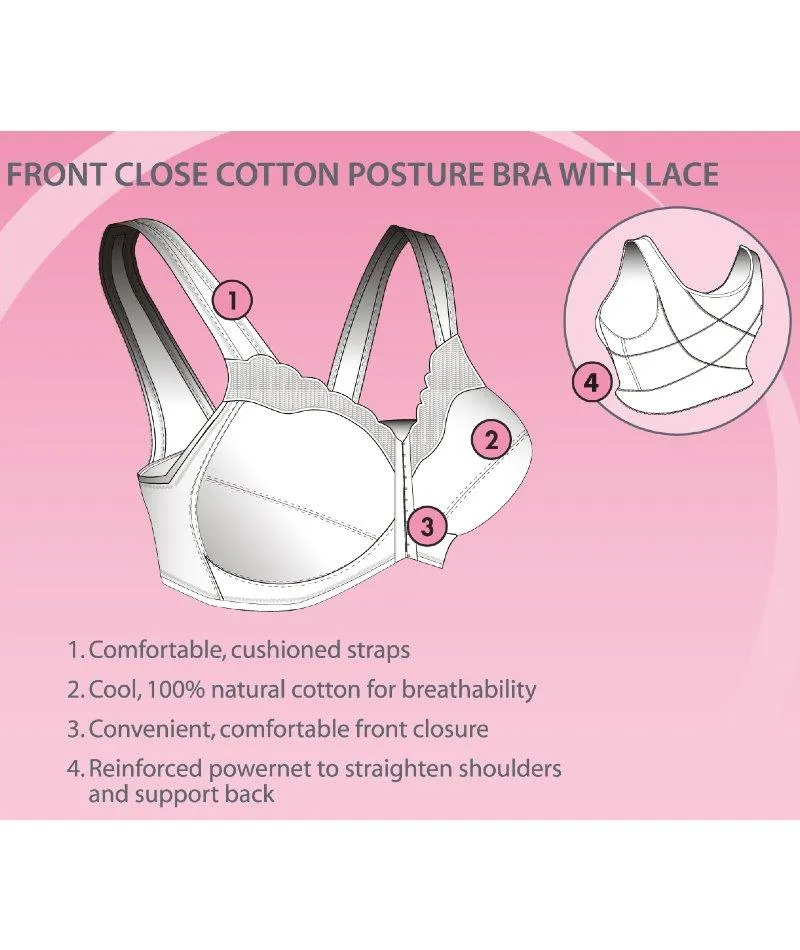 Exquisite Form Fully Front Close Wire-Free Cotton Posture Bra With Lace - Nude