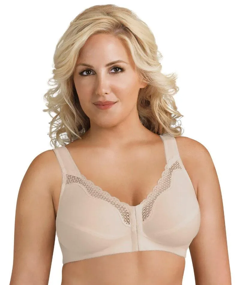 Exquisite Form Fully Front Close Wire-Free Cotton Posture Bra With Lace - Nude