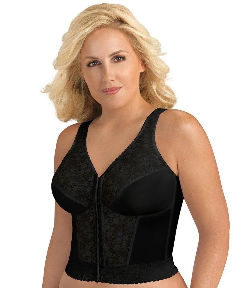 Exquisite Form Fully Front Close Wire-Free Longline Posture With Lace Bra - Black