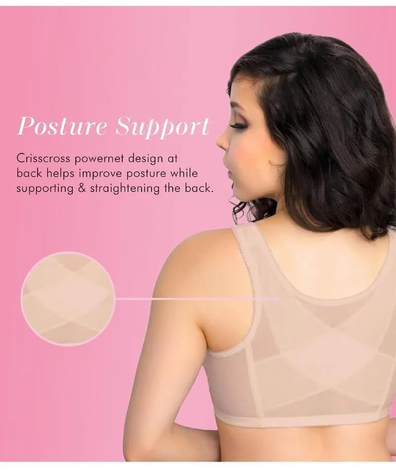 Exquisite Form Fully Front Close Wire-Free Posture Bra With Lace - Beige