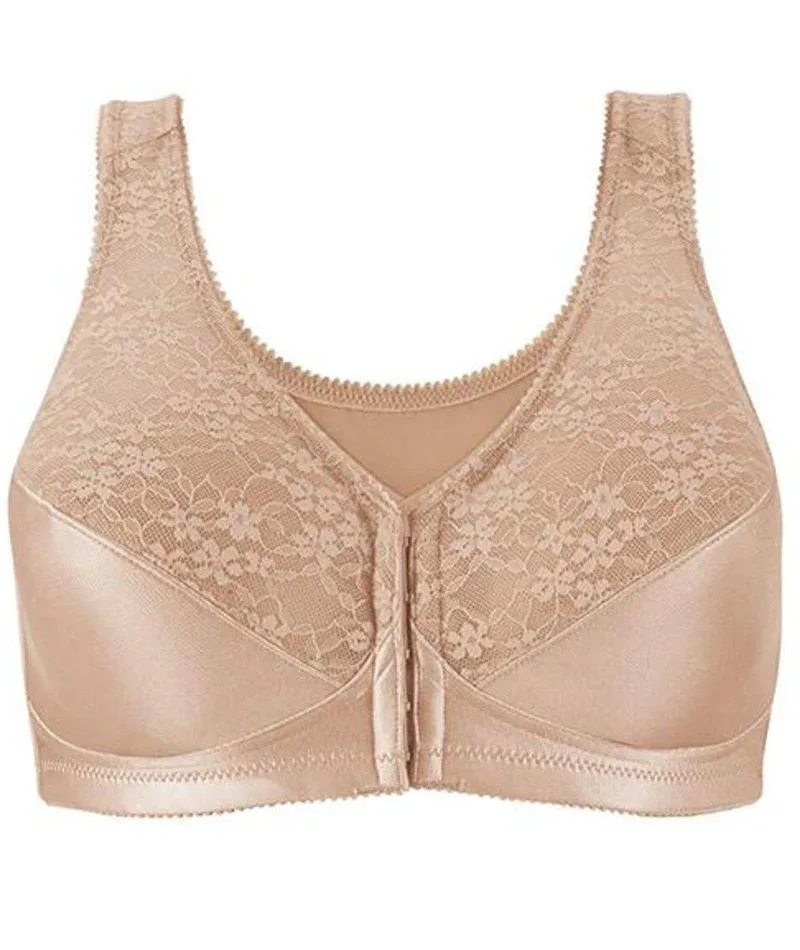 Exquisite Form Fully Front Close Wire-Free Posture Bra With Lace - Beige