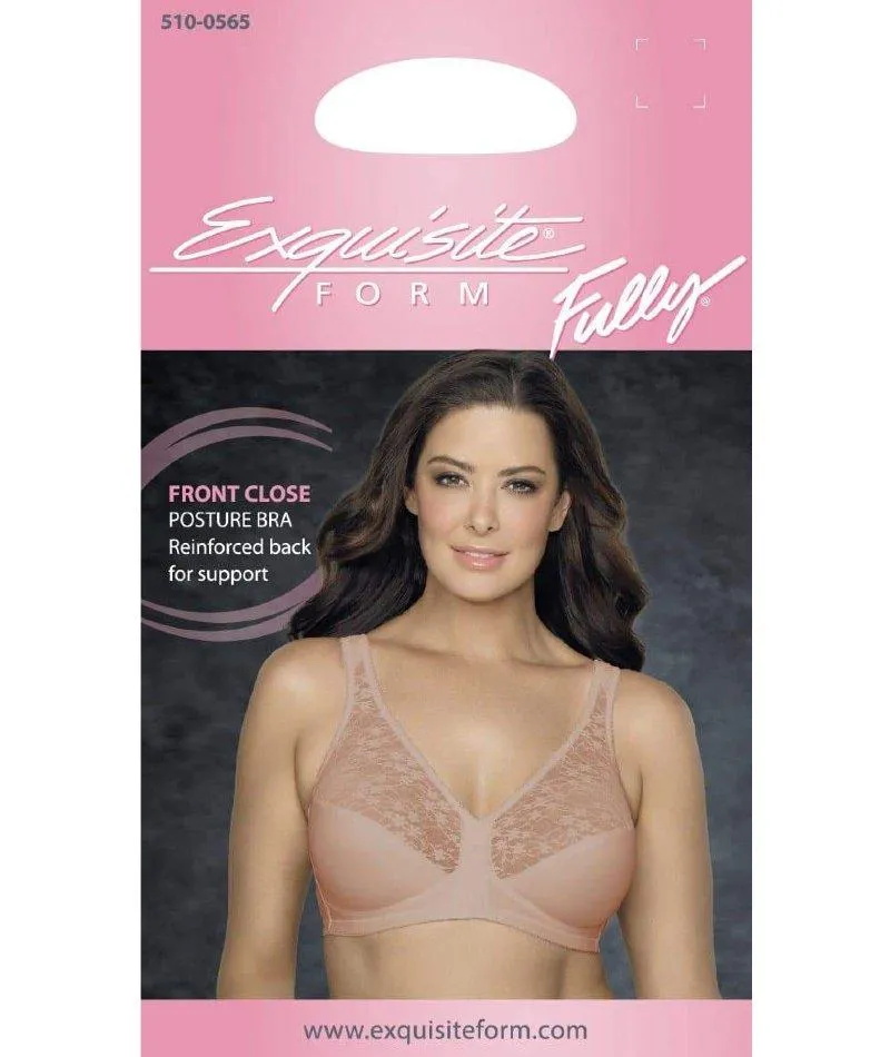 Exquisite Form Fully Front Close Wire-Free Posture Bra With Lace - Beige