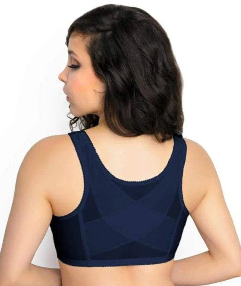 Exquisite Form Fully Front Close Wire-Free Posture Bra With Lace - Navy