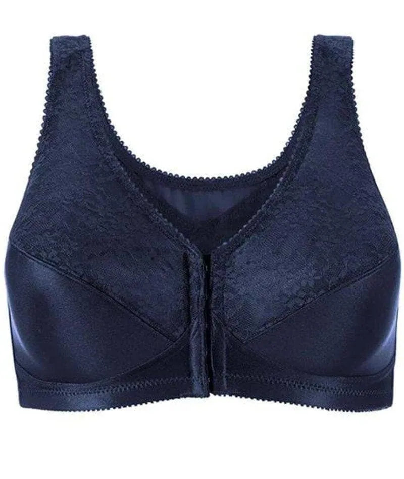 Exquisite Form Fully Front Close Wire-Free Posture Bra With Lace - Navy