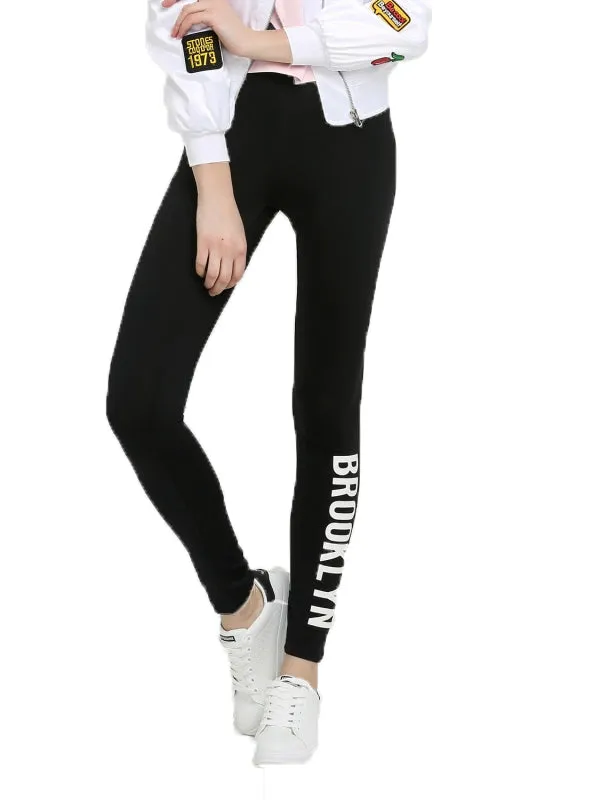 Fashion Pant Women Leggings Black Letter Print