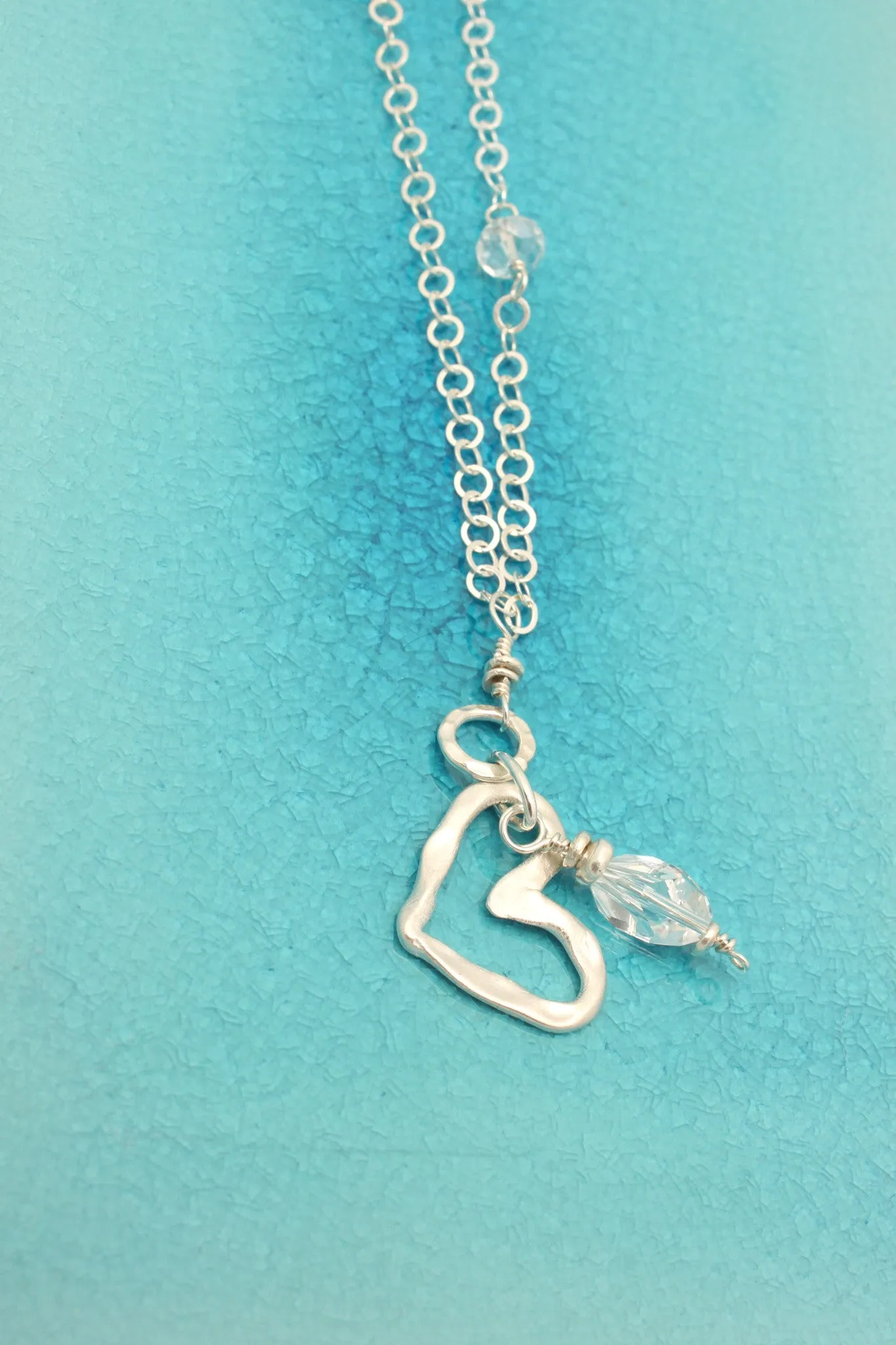 Fine Silver Open Heart & Swarovski Crystal Charm