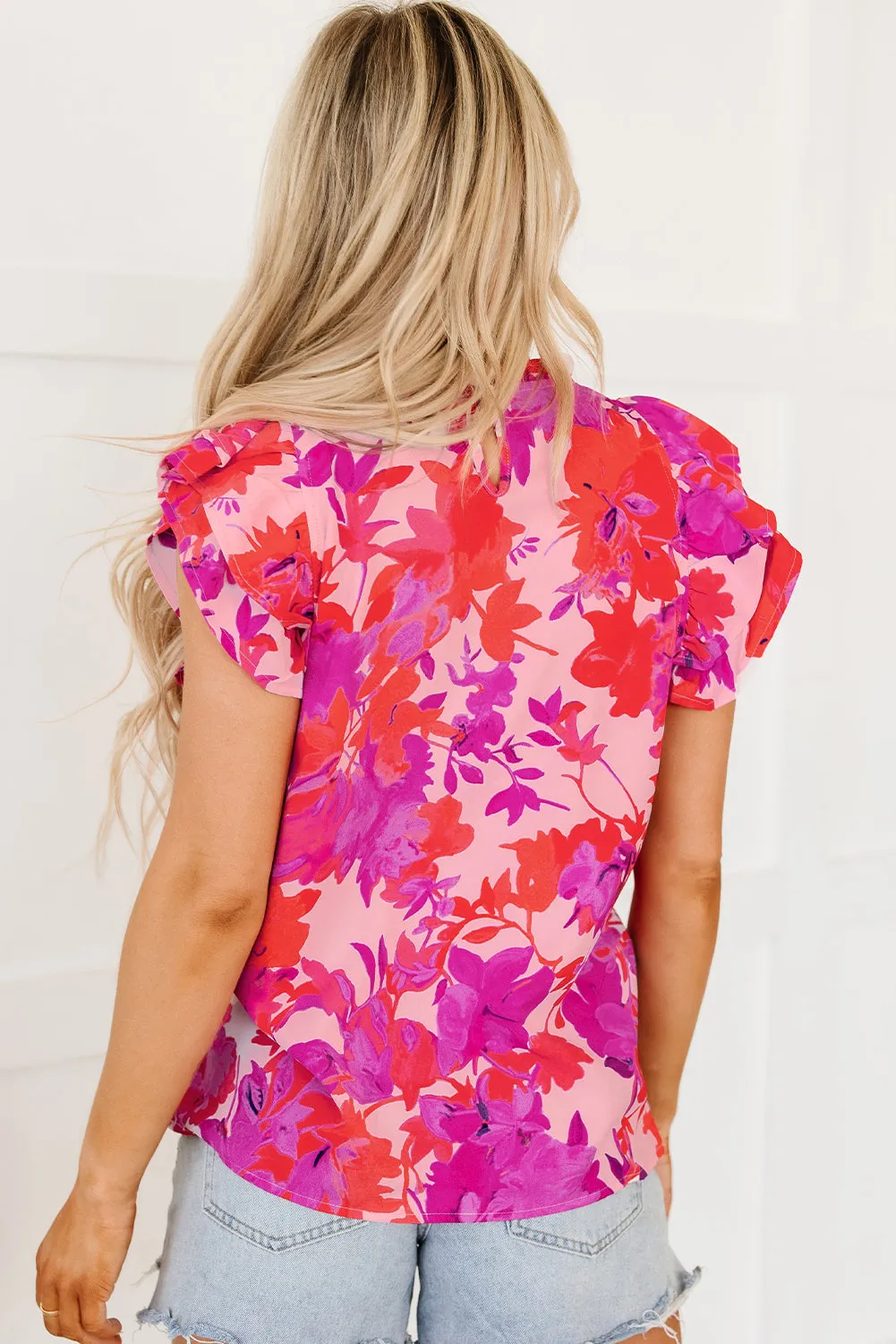 Floral Flutter Frilled Neck Blouse