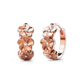 Floral Trio Huggie Earrings Embellished in SWAROVSKI Crystals in Rose Gold