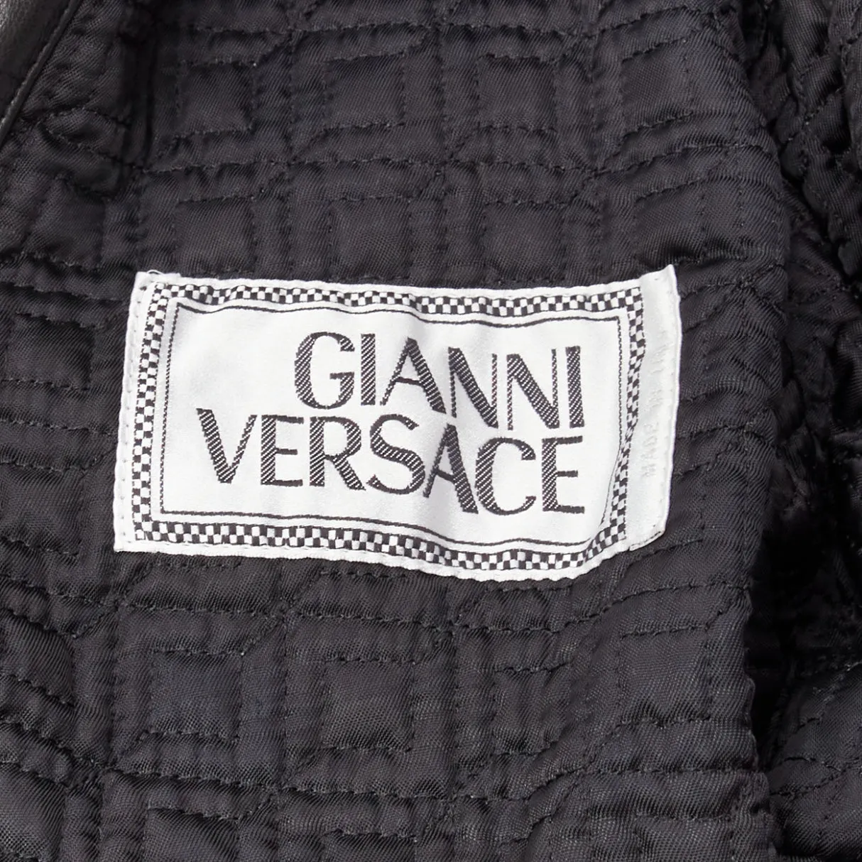 GIANNI VERSACE 1992 S&M black leather gold bondage buckle bomber IT38 XS