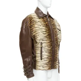 GIANNI VERSACE 1992 Vintage S&M bondage buckle Tiger bomber jacket IT48 M