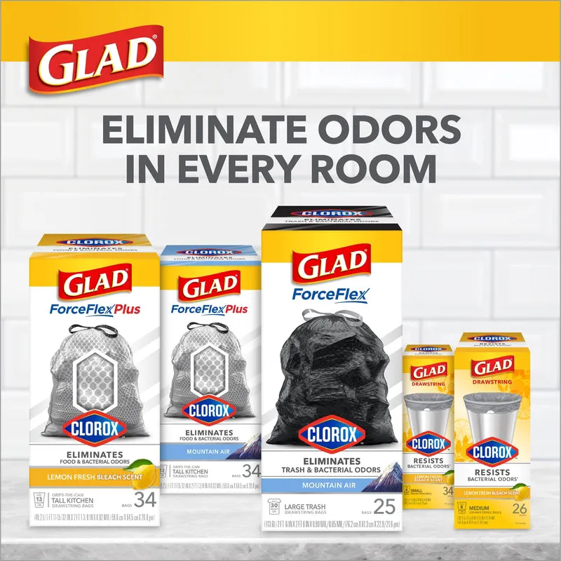 Glad Force Flex Plus 13 gal Lemon Scent Tall Kitchen Bags Drawstring 34 pk 0.82 mil