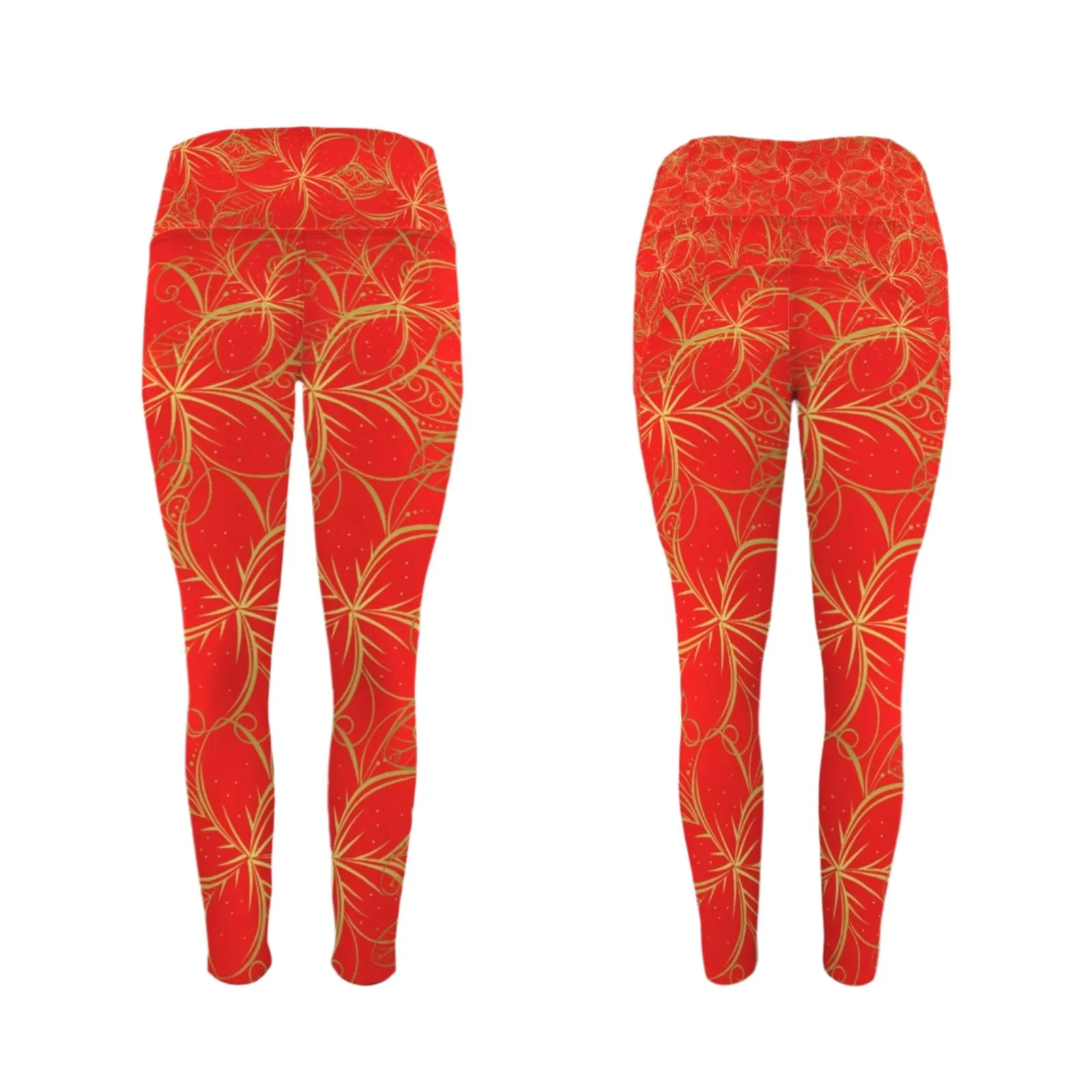 Golden Frangipani Red Leggings with Pockets up to 5 XL (FWS)