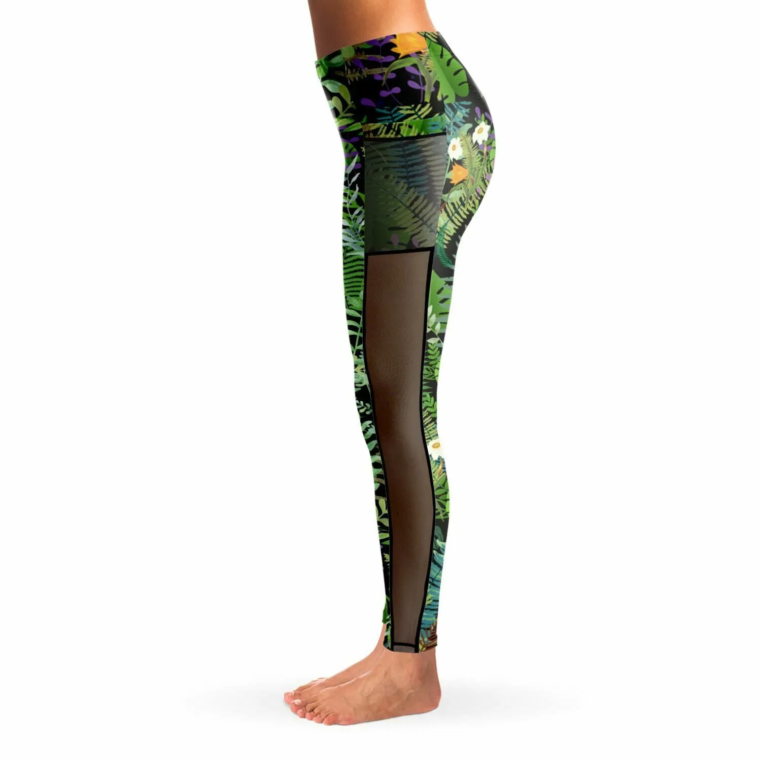 Graphic Jungle Mesh Panel Side Pockets Leggings (FWS)