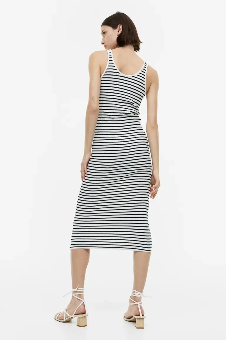 H&M Ribbed Bodycon Dress, White/Black Striped