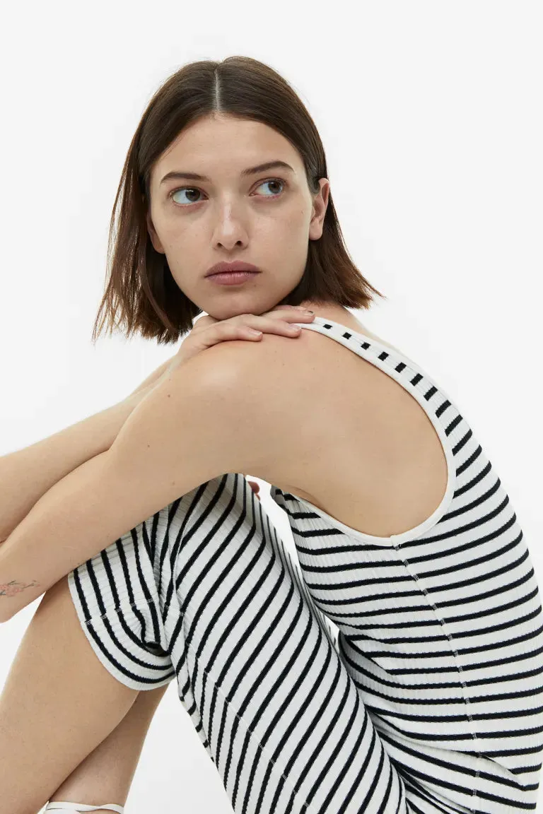 H&M Ribbed Bodycon Dress, White/Black Striped