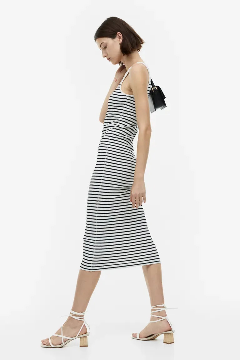 H&M Ribbed Bodycon Dress, White/Black Striped