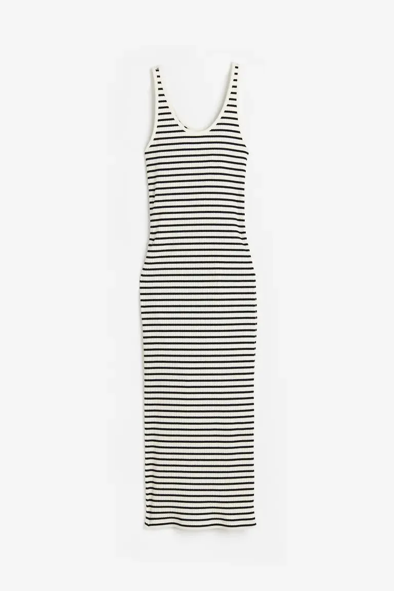 H&M Ribbed Bodycon Dress, White/Black Striped