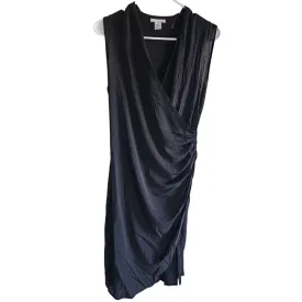 H&M Womens Sz M Solid Black Faux Wrap Midi Dress