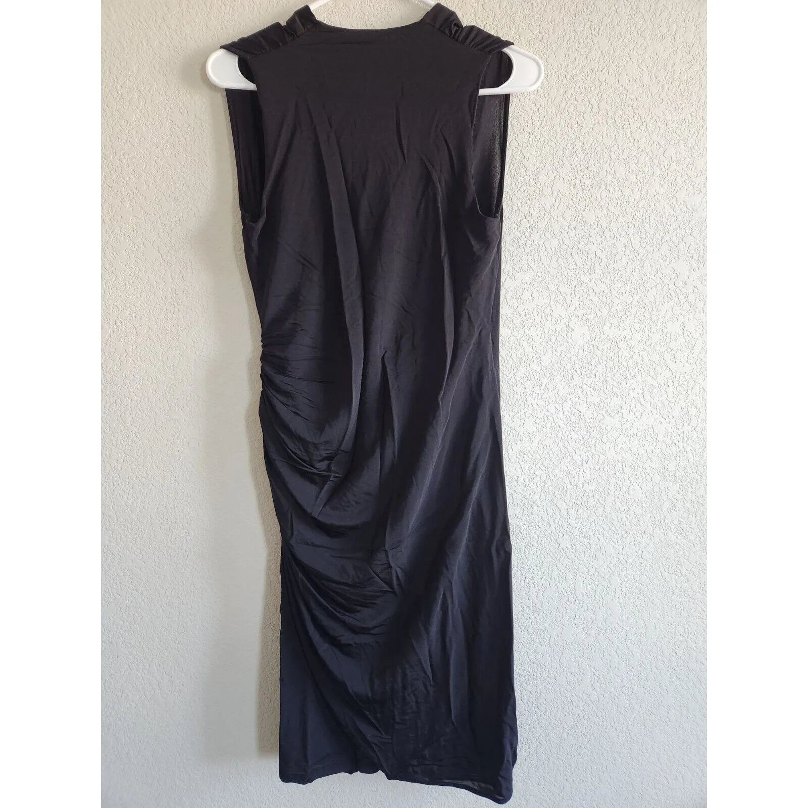 H&M Womens Sz M Solid Black Faux Wrap Midi Dress