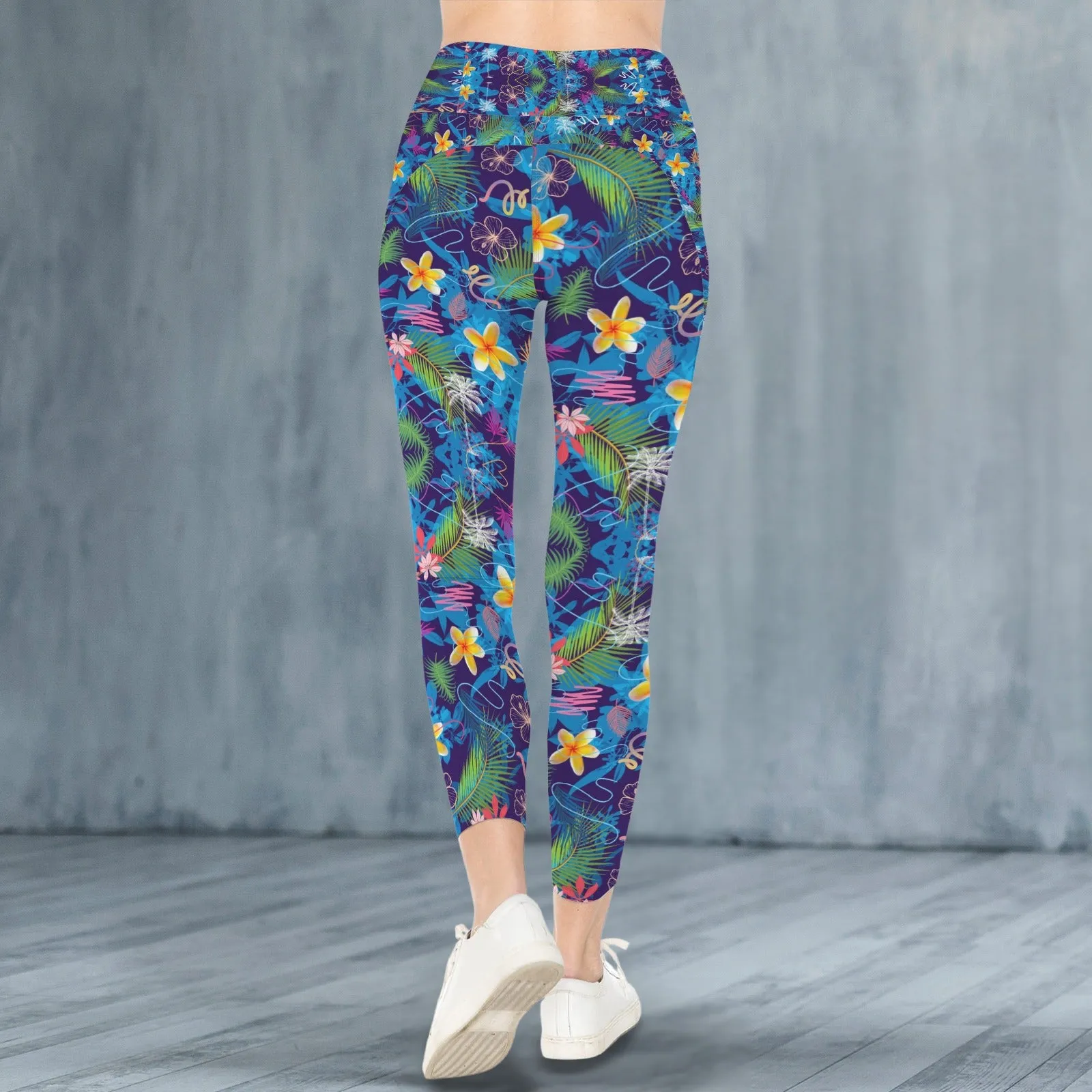 Hawaiian Blue Leggings with Pockets up to 5 XL (FWS)