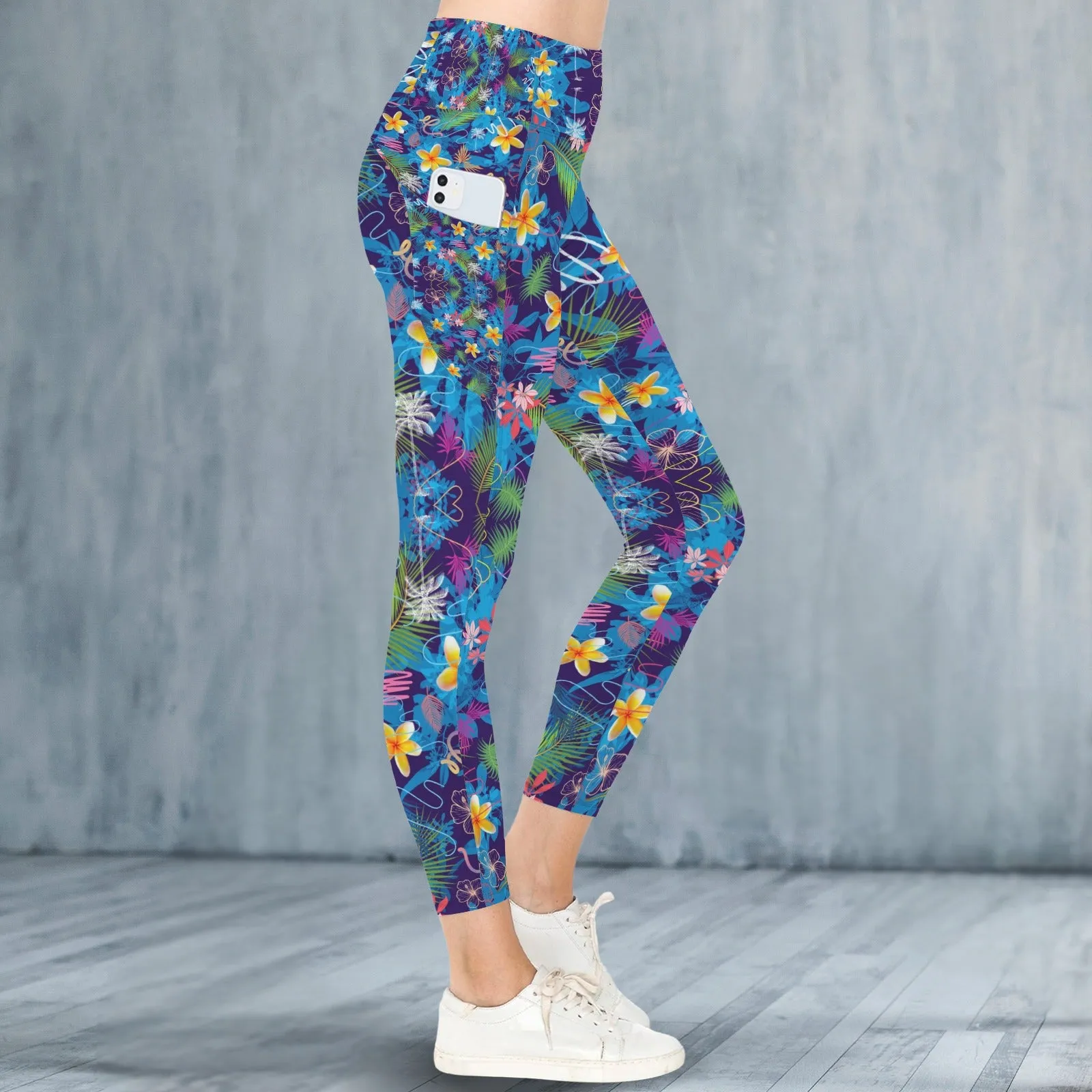 Hawaiian Blue Leggings with Pockets up to 5 XL (FWS)