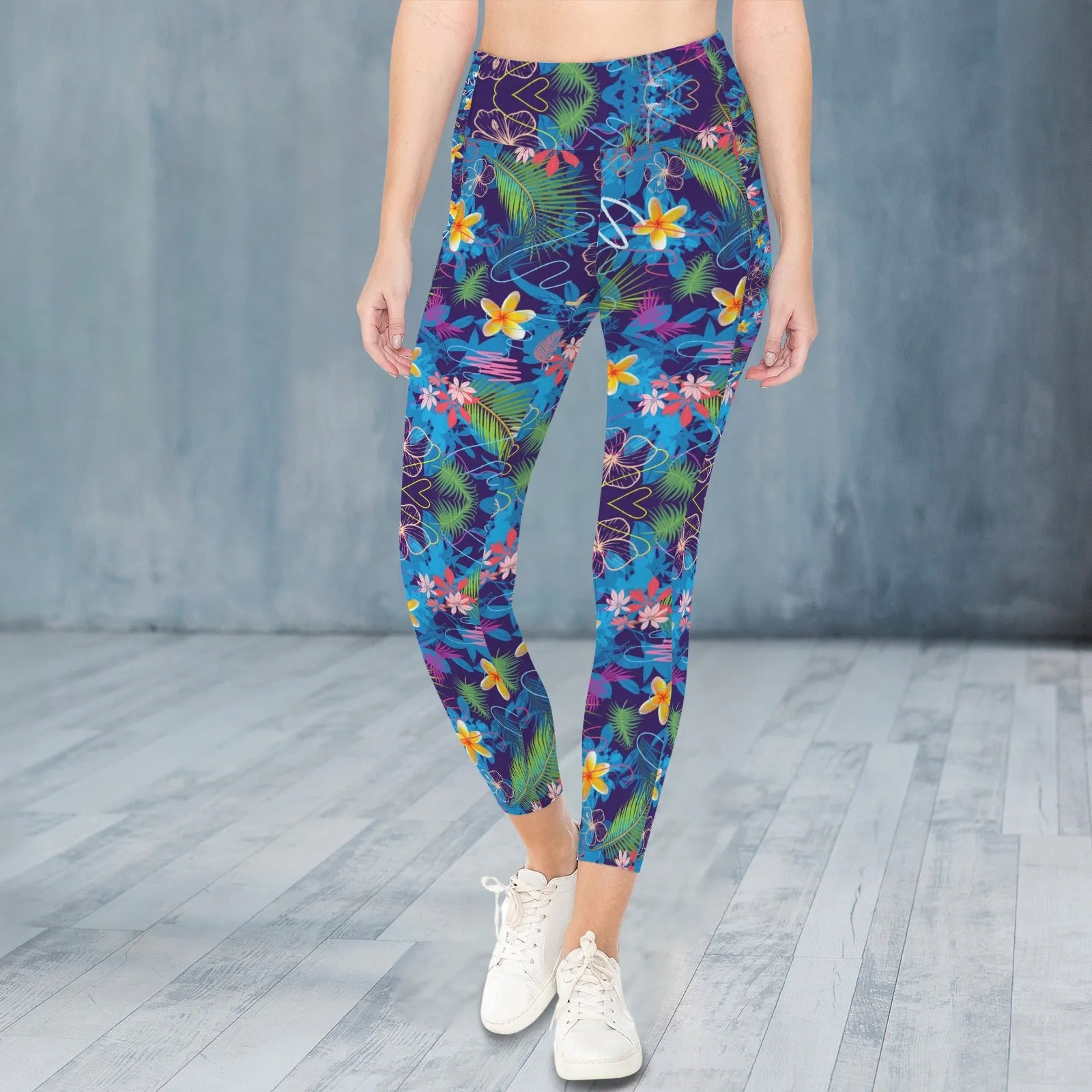 Hawaiian Blue Leggings with Pockets up to 5 XL (FWS)