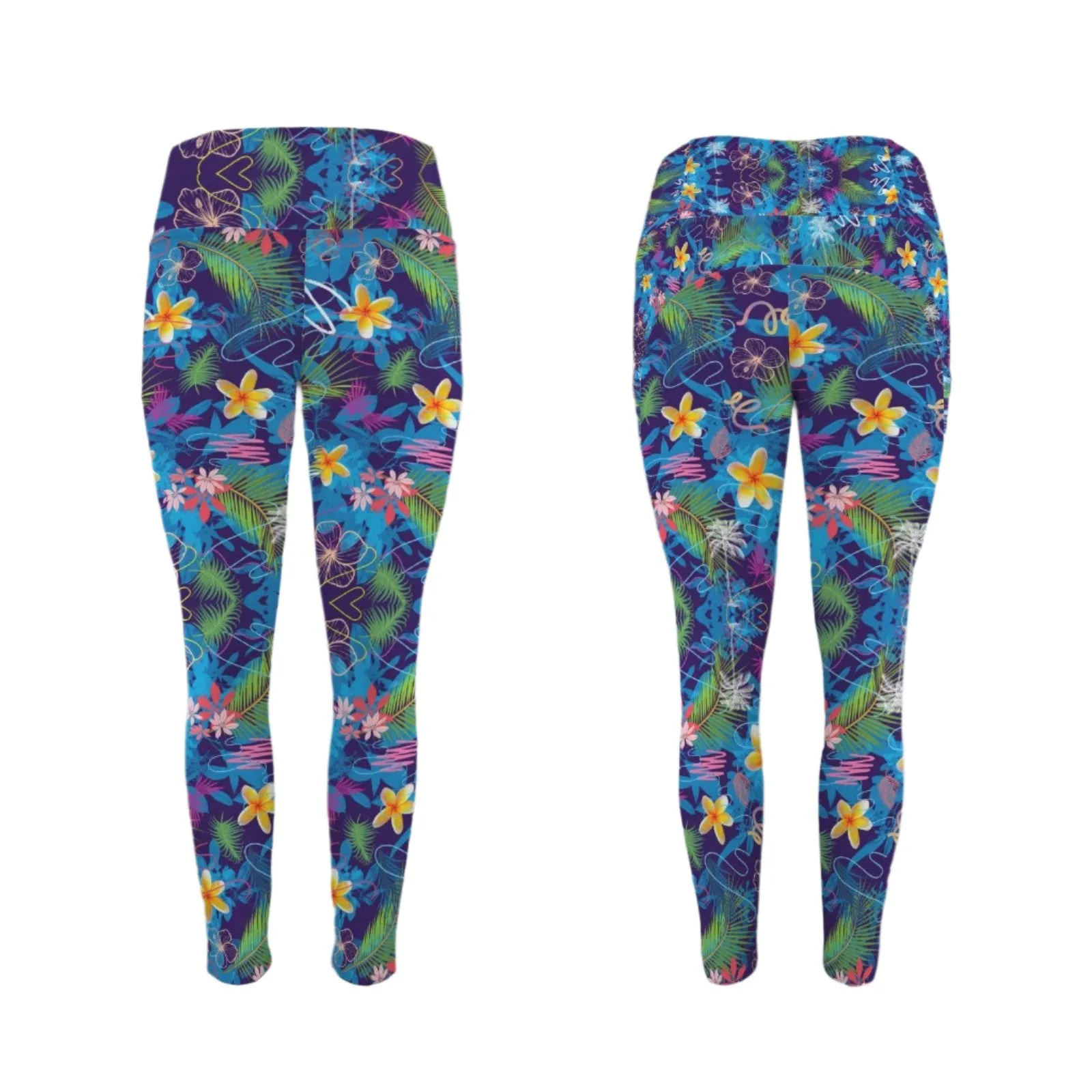 Hawaiian Blue Leggings with Pockets up to 5 XL (FWS)