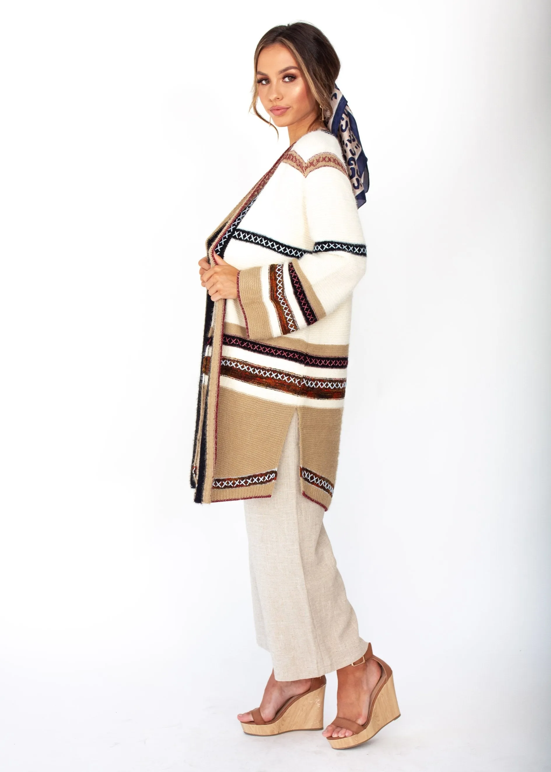 Heath Cross Stitch Cardigan - Cream