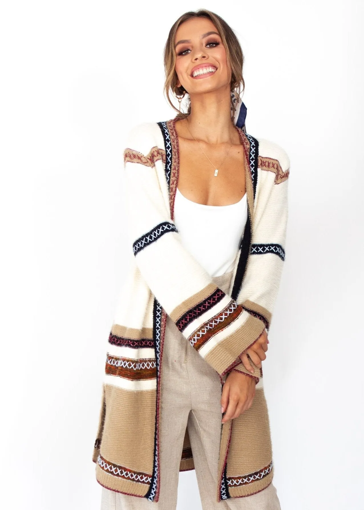 Heath Cross Stitch Cardigan - Cream