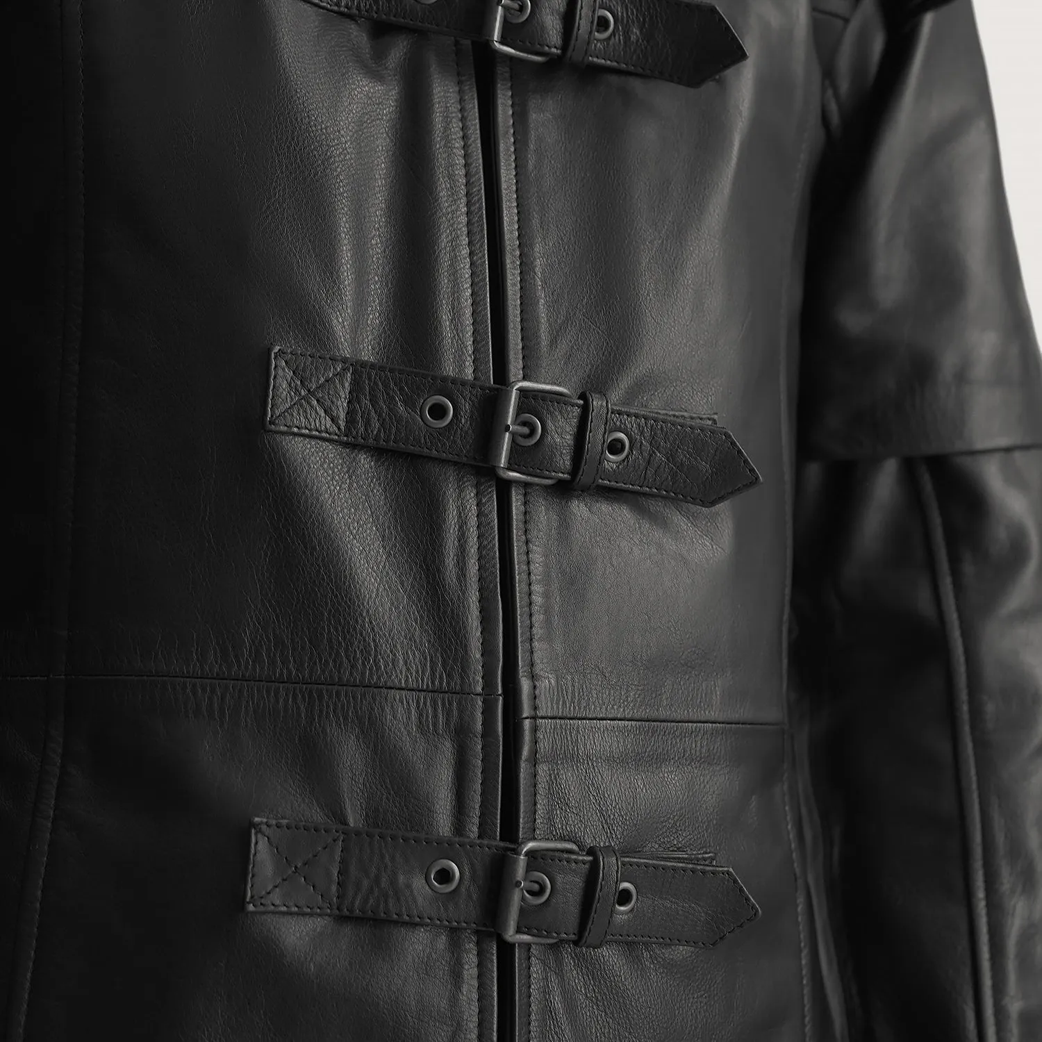 Huntsman Black Hooded Leather Trench Coat