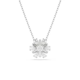 Idyllia Rhodium Plated Mixed Cuts White Snowflake Pendant 5691484