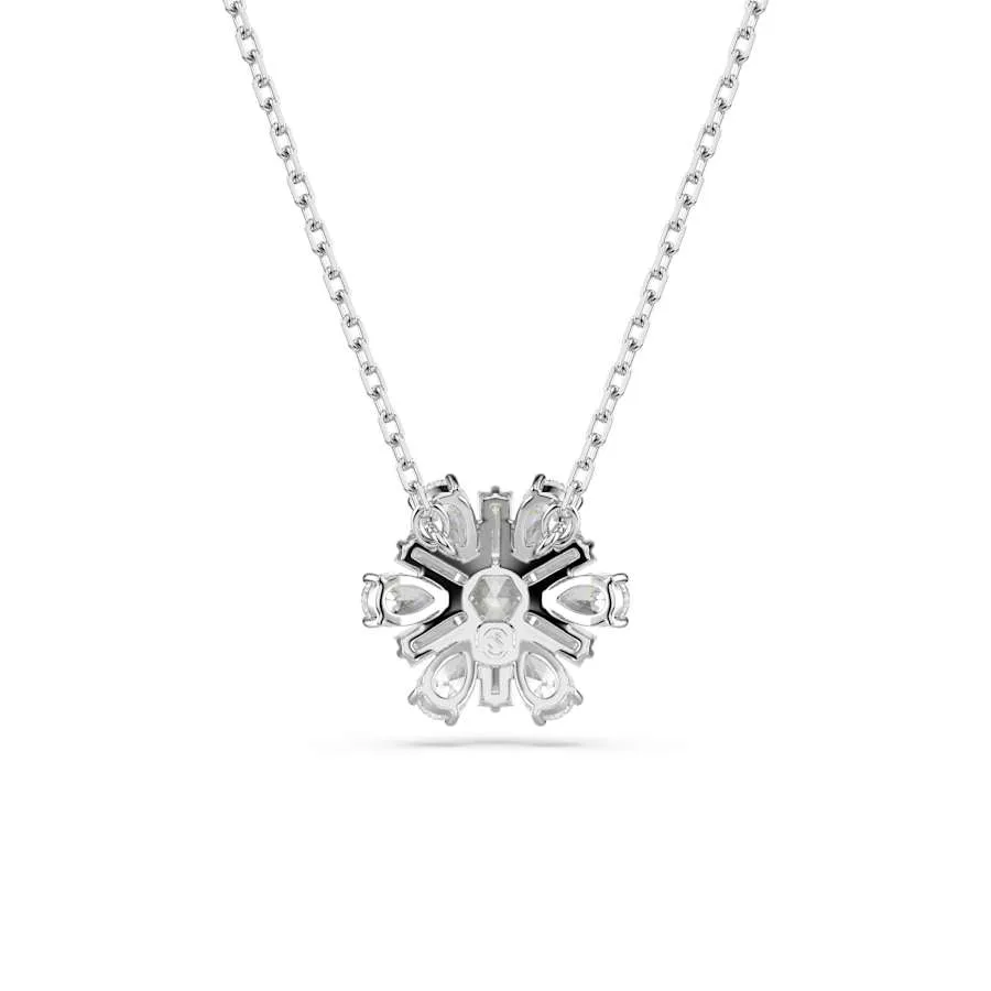 Idyllia Rhodium Plated Mixed Cuts White Snowflake Pendant 5691484