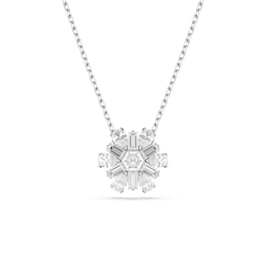 Idyllia Rhodium Plated Mixed Cuts White Snowflake Pendant 5691484