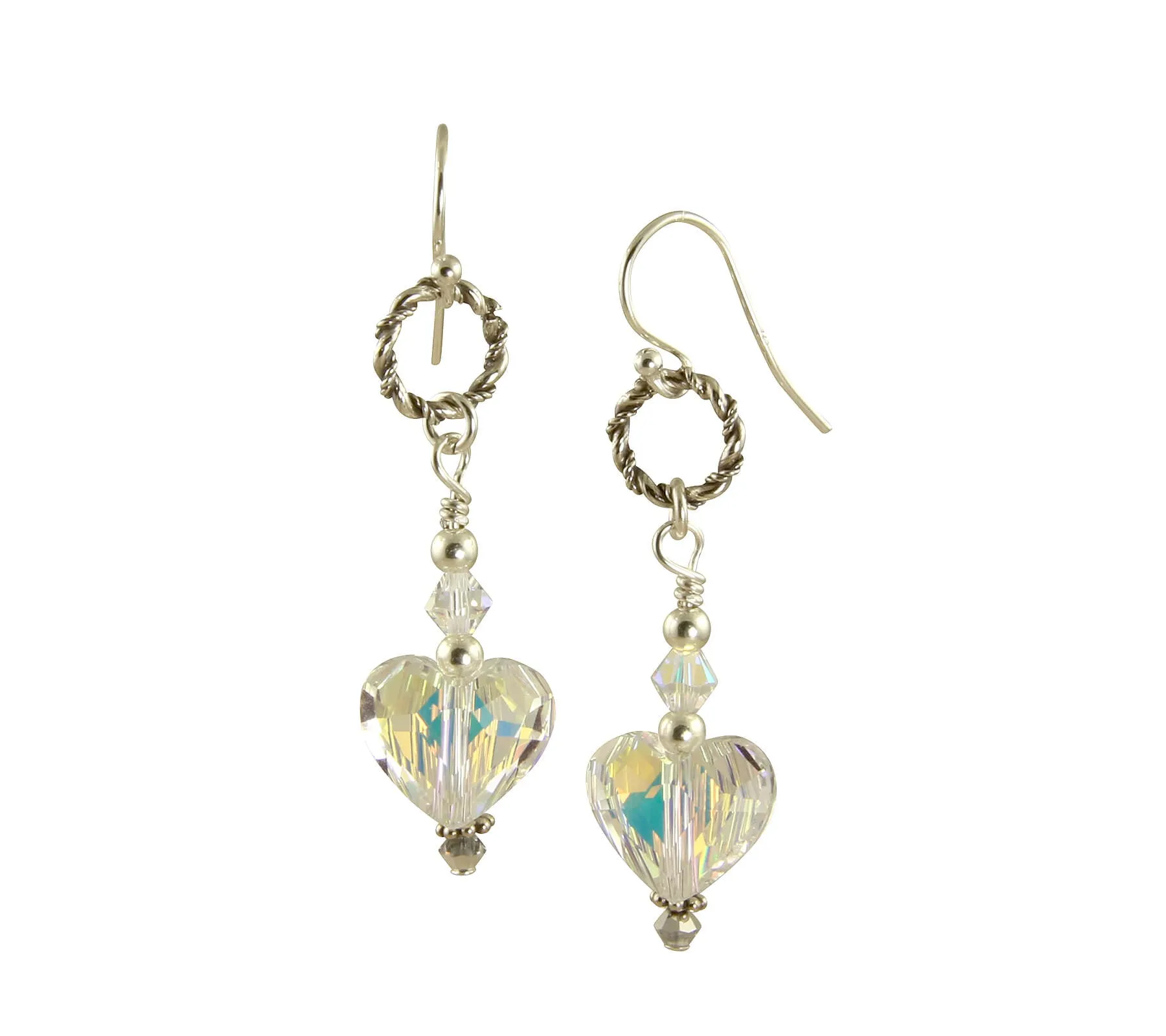 Iridescent Swarovski Heart Crystal Earrings, Sterling Silver