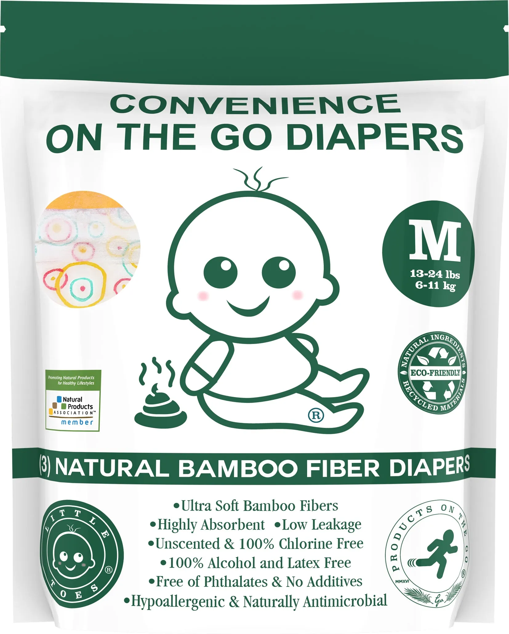 Little Toes Convenience On The Go 3x Diapers | Size Medium (13-24 lbs)