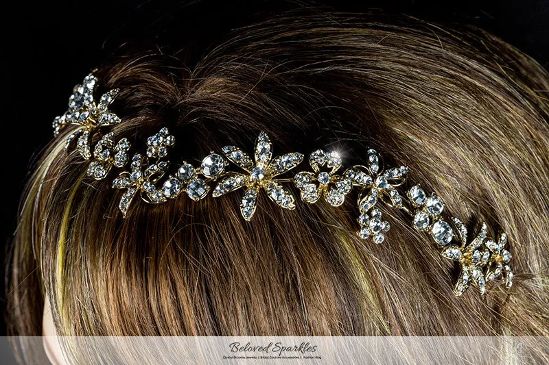 Loretta Flower Forehead Gold Headband| Swarovski Crystal