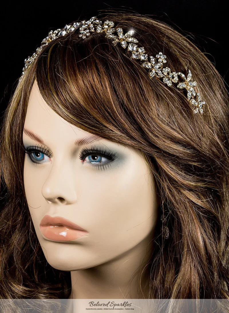 Loretta Flower Forehead Gold Headband| Swarovski Crystal