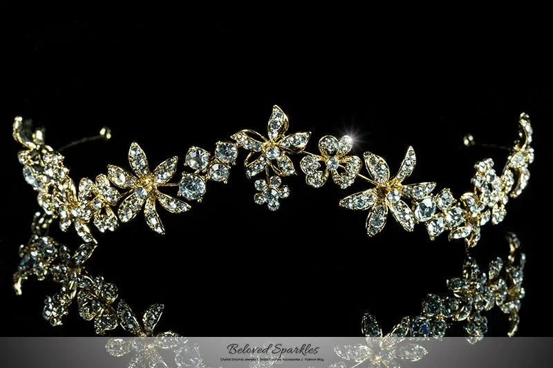 Loretta Flower Forehead Gold Headband| Swarovski Crystal