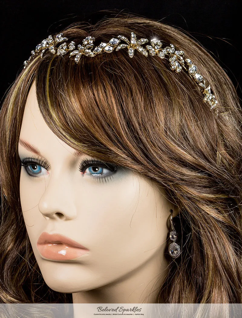 Loretta Flower Forehead Gold Headband| Swarovski Crystal