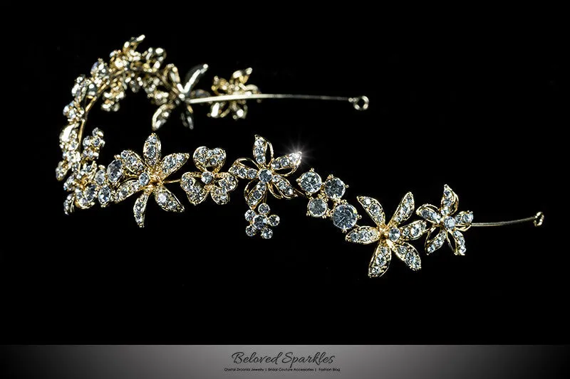 Loretta Flower Forehead Gold Headband| Swarovski Crystal