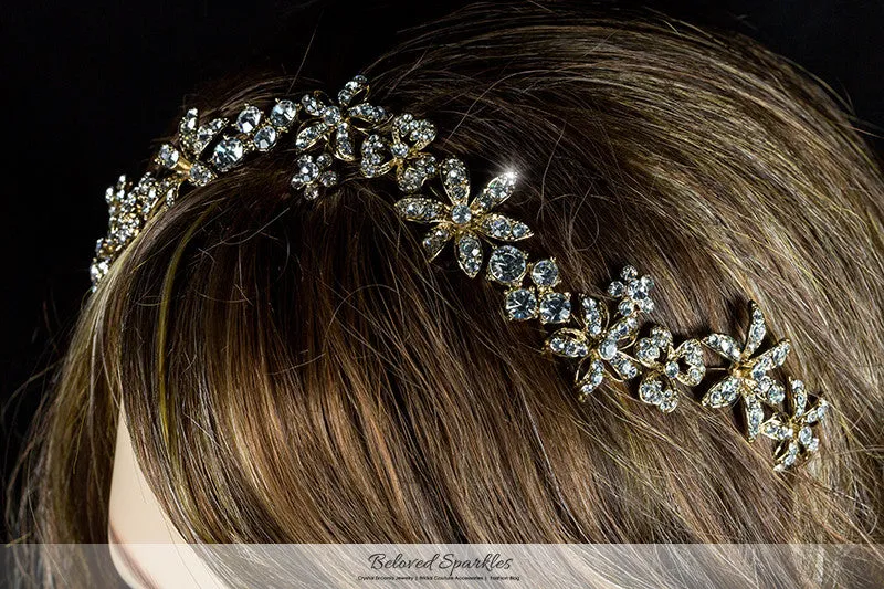 Loretta Flower Forehead Gold Headband| Swarovski Crystal