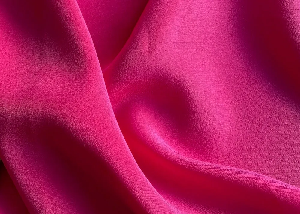 Lustrous Saturated Pink Blaze Silk Crepe de Chine