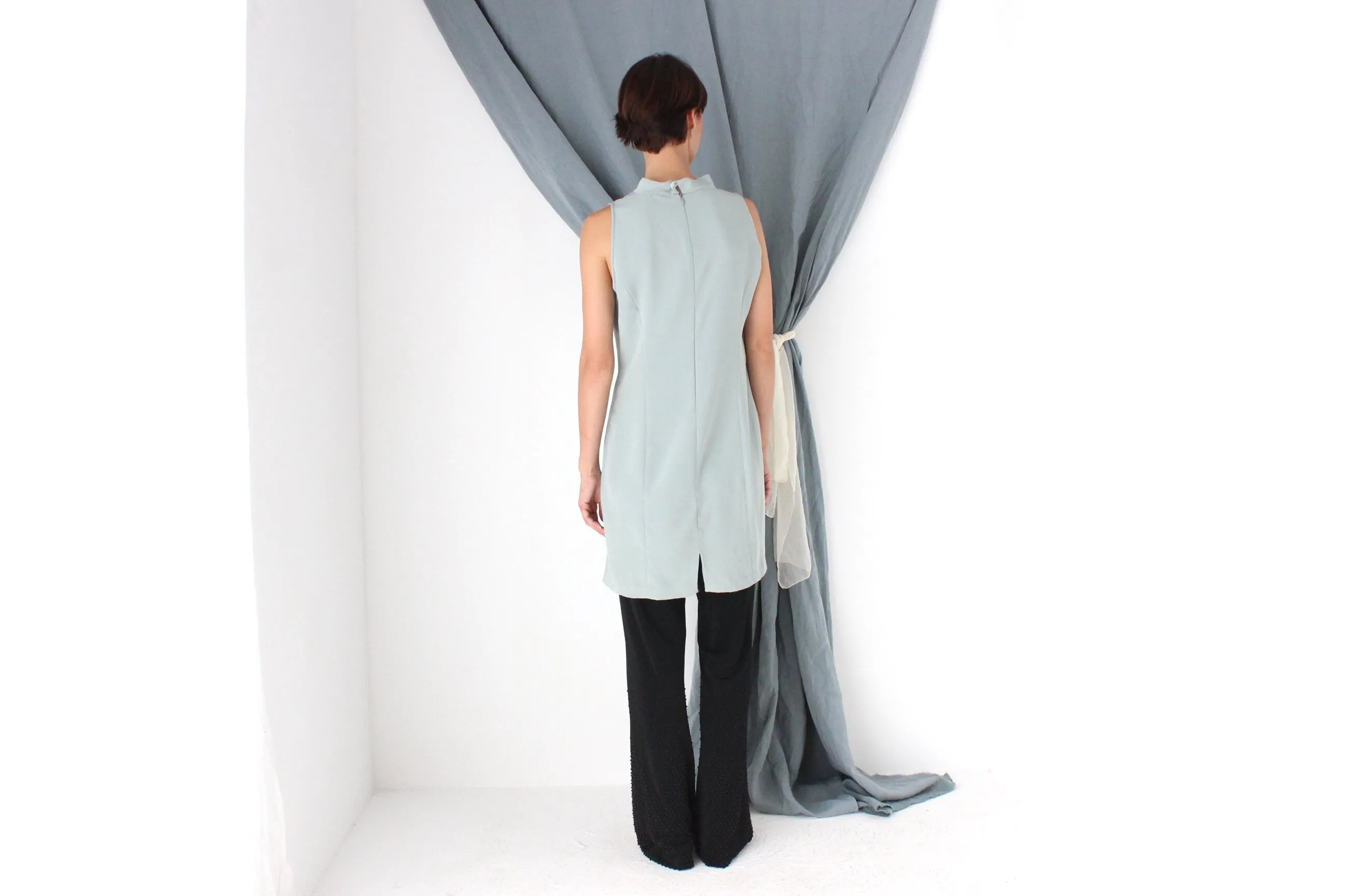 MADE IN ITALY 80s Ice Blue High Neck Shift Dress by Riflessi