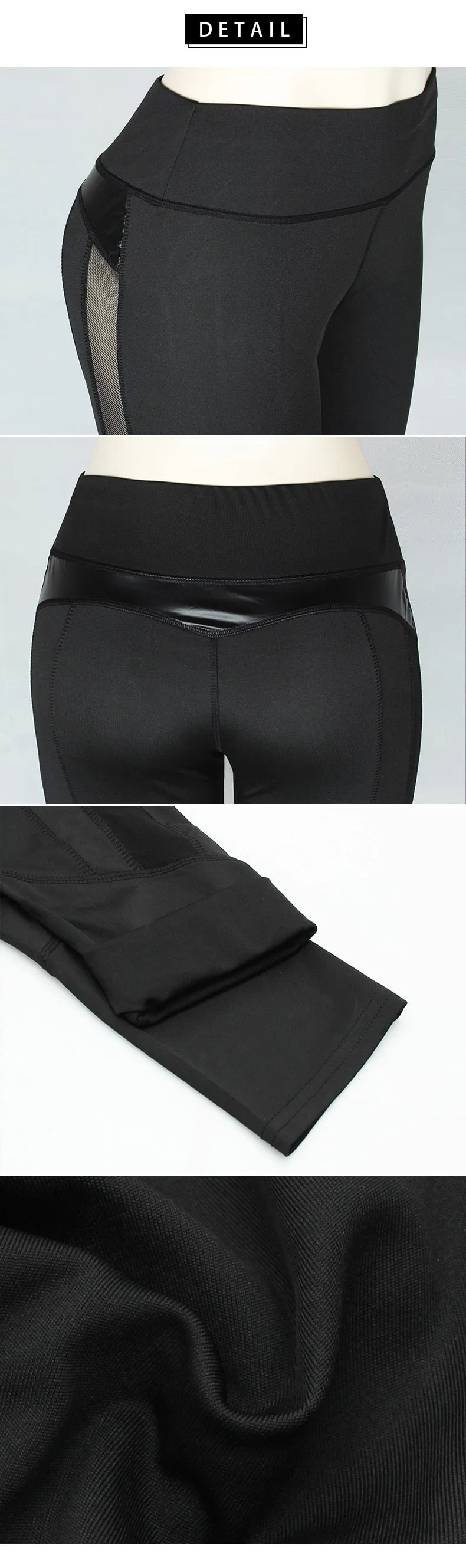 Mesh And PU detail Gym Leggings