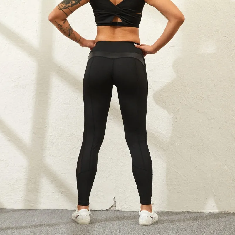 Mesh And PU detail Gym Leggings