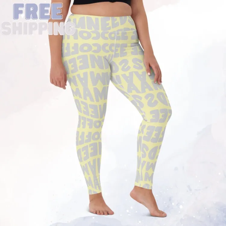 Momma Needs Coffee Yellow and Gray High Waist Leggings