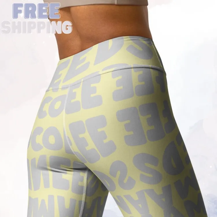 Momma Needs Coffee Yellow and Gray High Waist Leggings